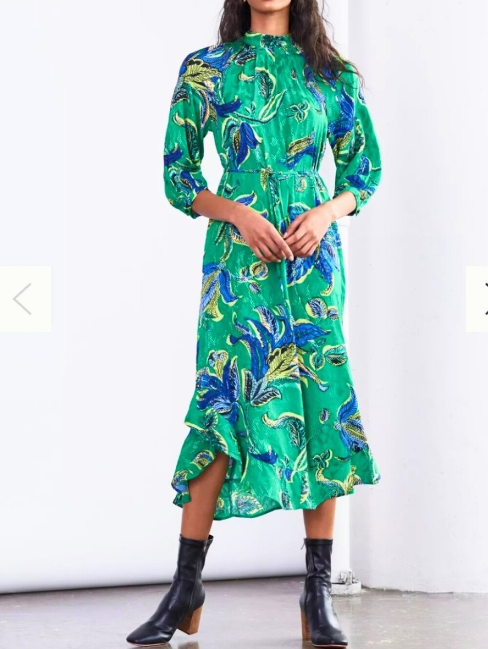 Anthropologie Maeve Green Floral Jessamine Mock  Neck Midi Dress, Size XS